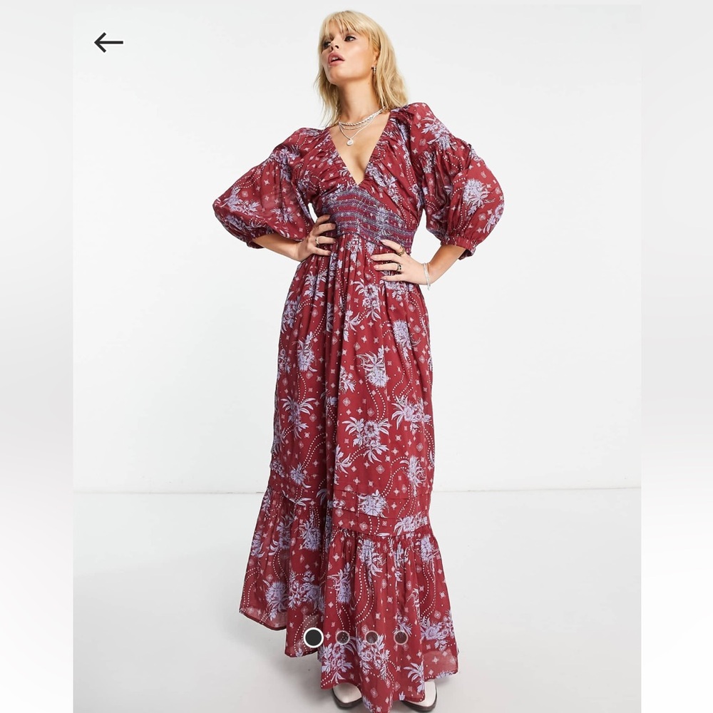 Free People floral print boho maxi dress in wine